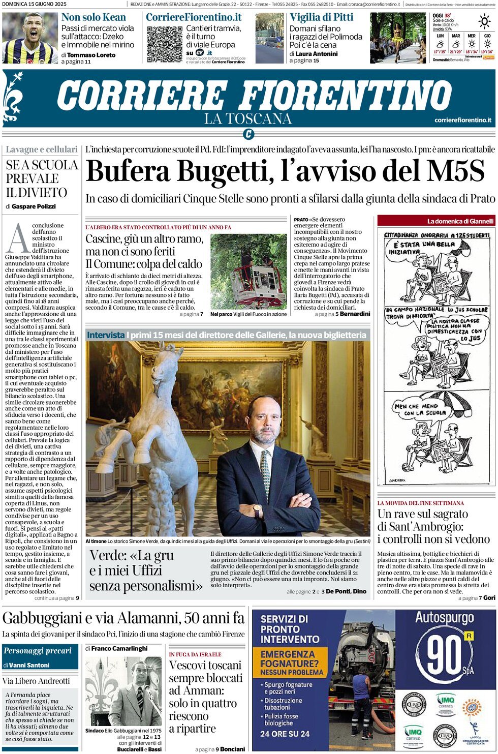 Prima Pagina Corriere Fiorentino 15/06/2025