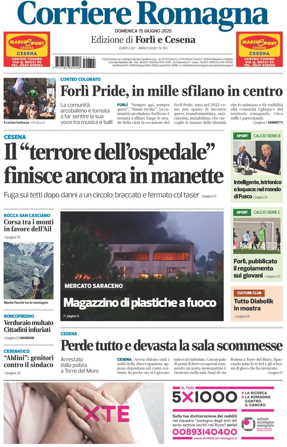 Prima Pagina Corriere Romagna (Forlì e Cesena) 15/06/2025