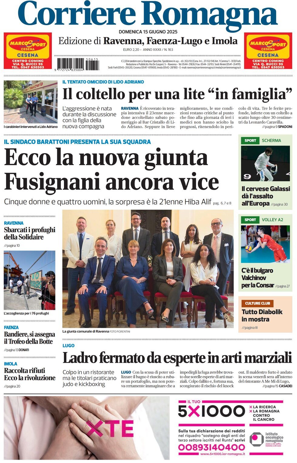 Prima Pagina Corriere Romagna (Ravenna e Imola) 15/06/2025