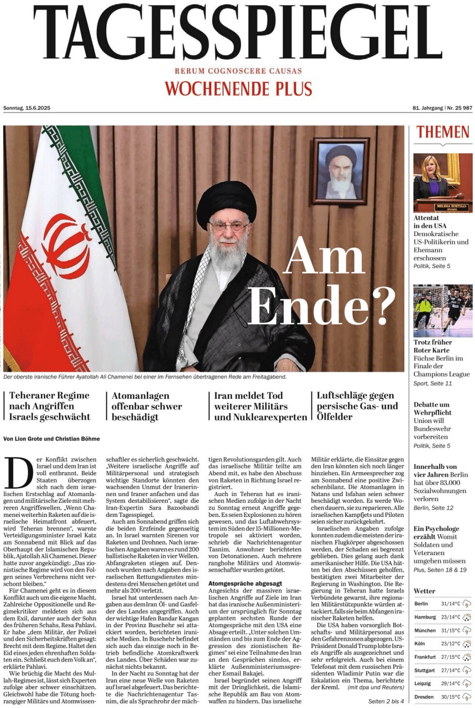 Prima Pagina Der Tagesspiegel 15/06/2025