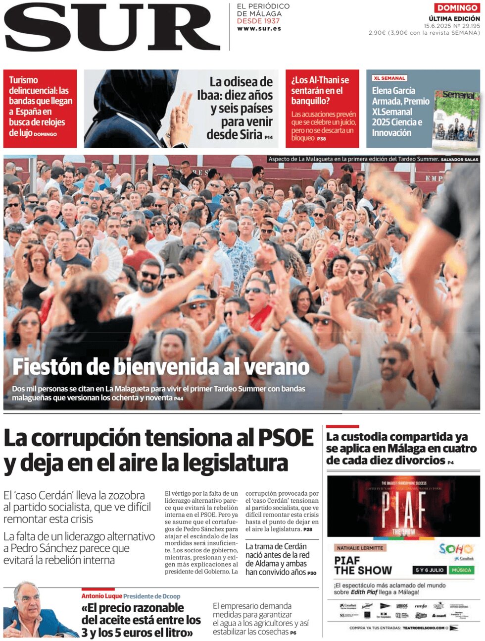 Prima Pagina Diario SUR 15/06/2025