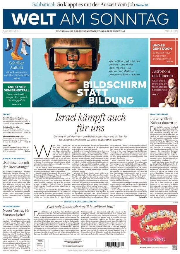 Prima Pagina Die Welt 15/06/2025