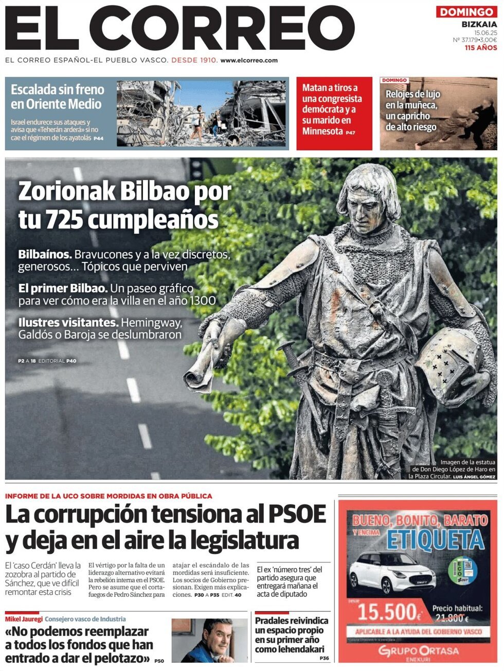 Prima Pagina El Correo 15/06/2025