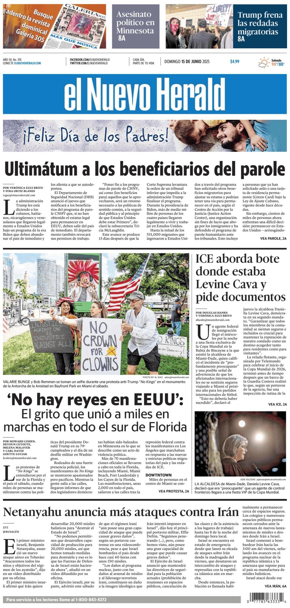 Prima Pagina El Nuevo Herald 15/06/2025