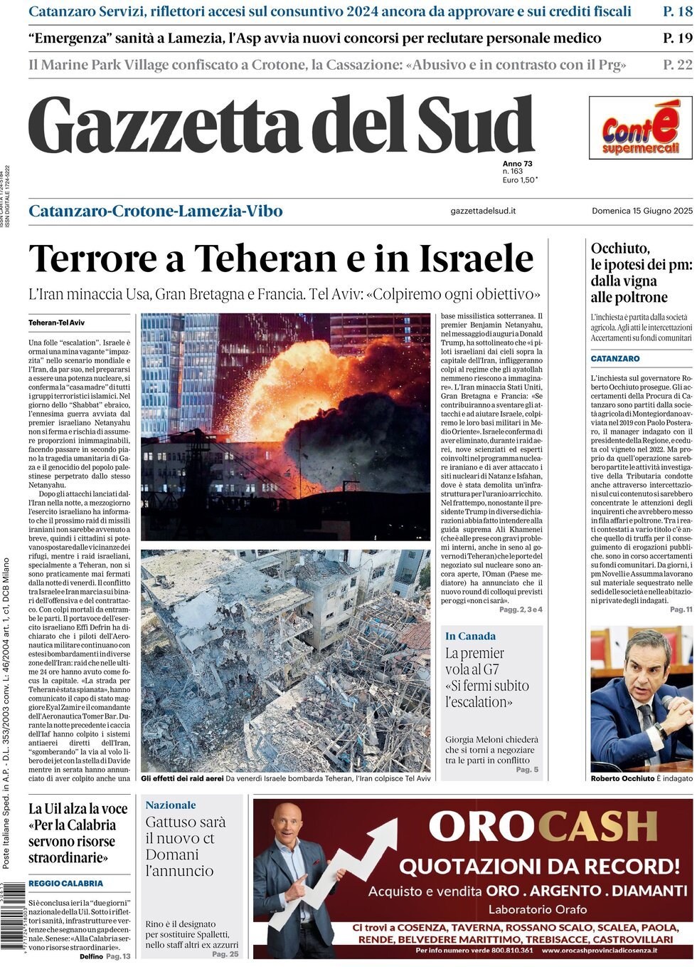 Prima Pagina Gazzetta del Sud (Catanzaro) 15/06/2025