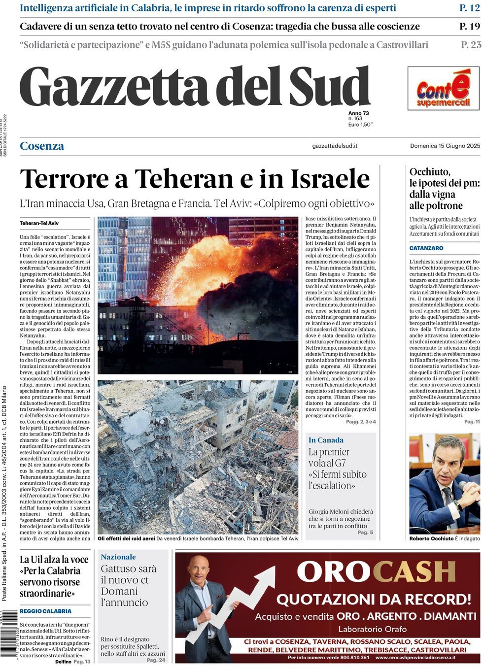 Prima Pagina Gazzetta del Sud (Cosenza) 15/06/2025
