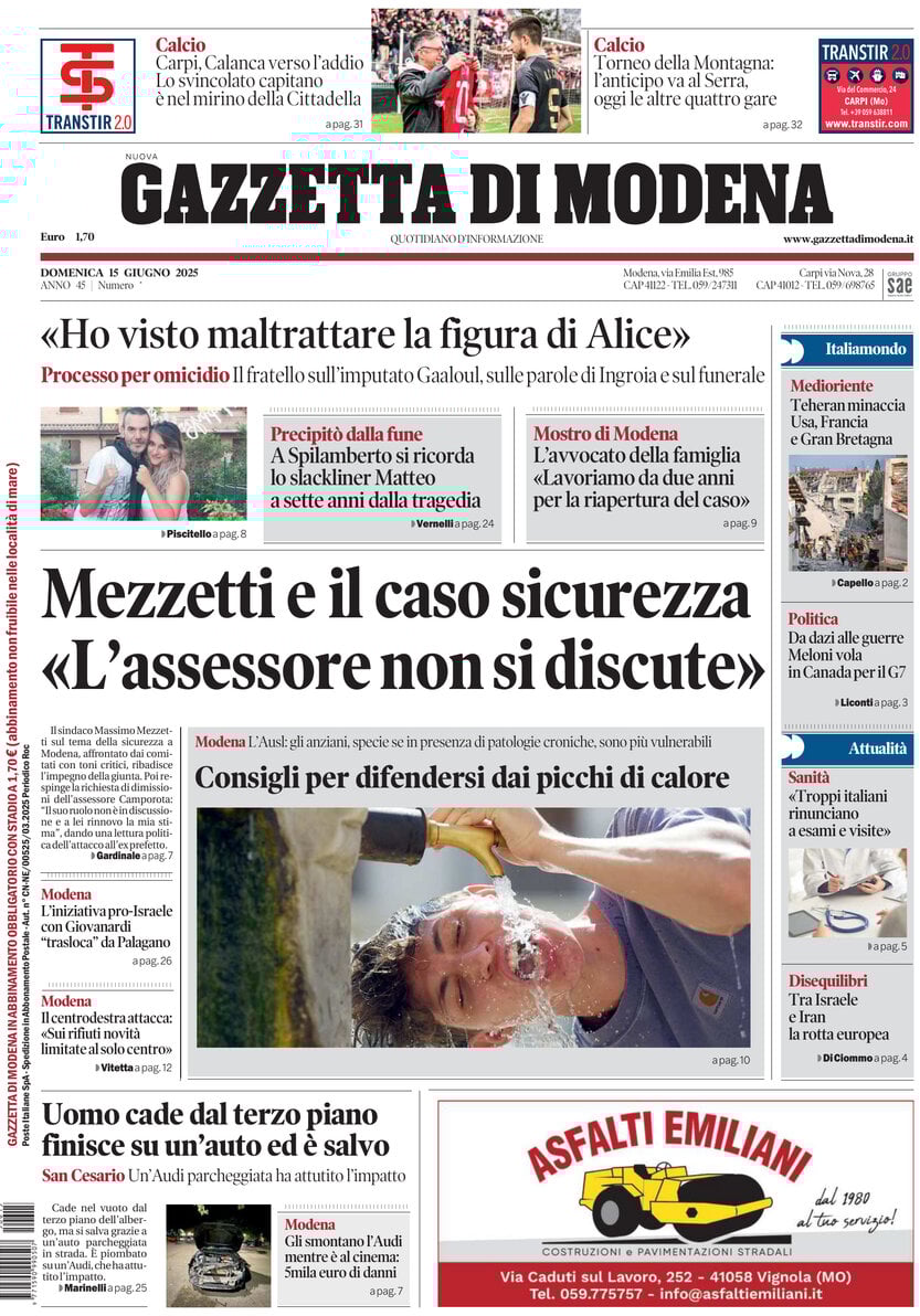 Prima Pagina Gazzetta di Modena 15/06/2025