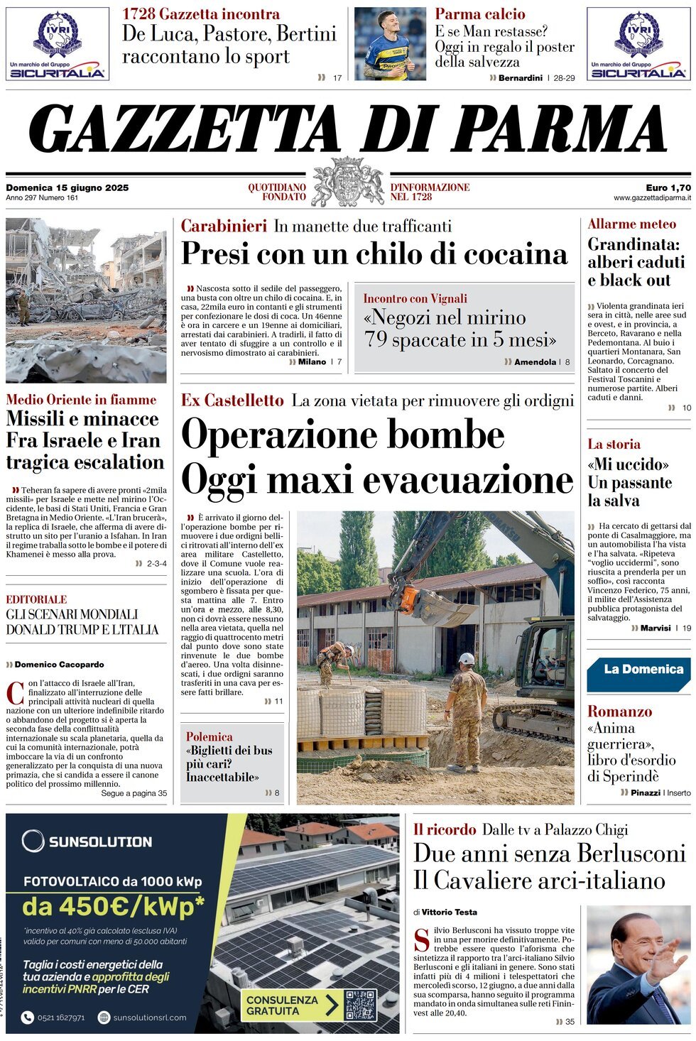Prima Pagina Gazzetta di Parma 15/06/2025
