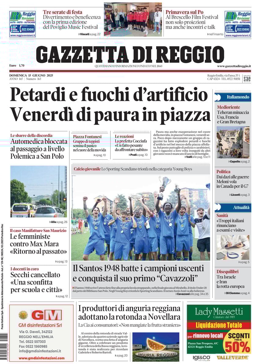 Prima Pagina Gazzetta di Reggio 15/06/2025