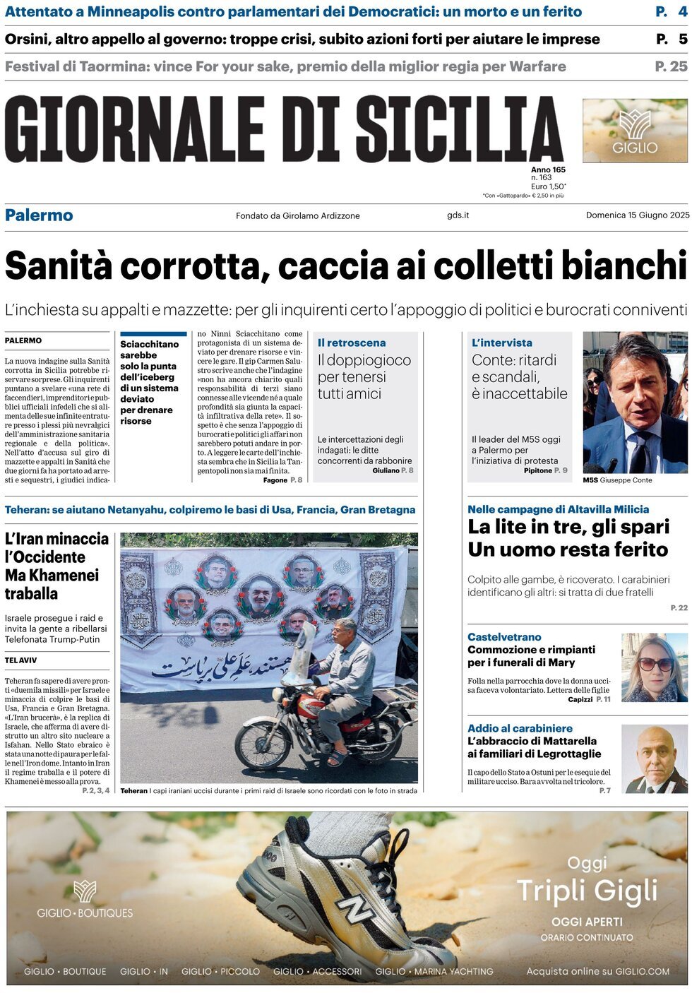 Prima Pagina Giornale di Sicilia (Palermo) 15/06/2025