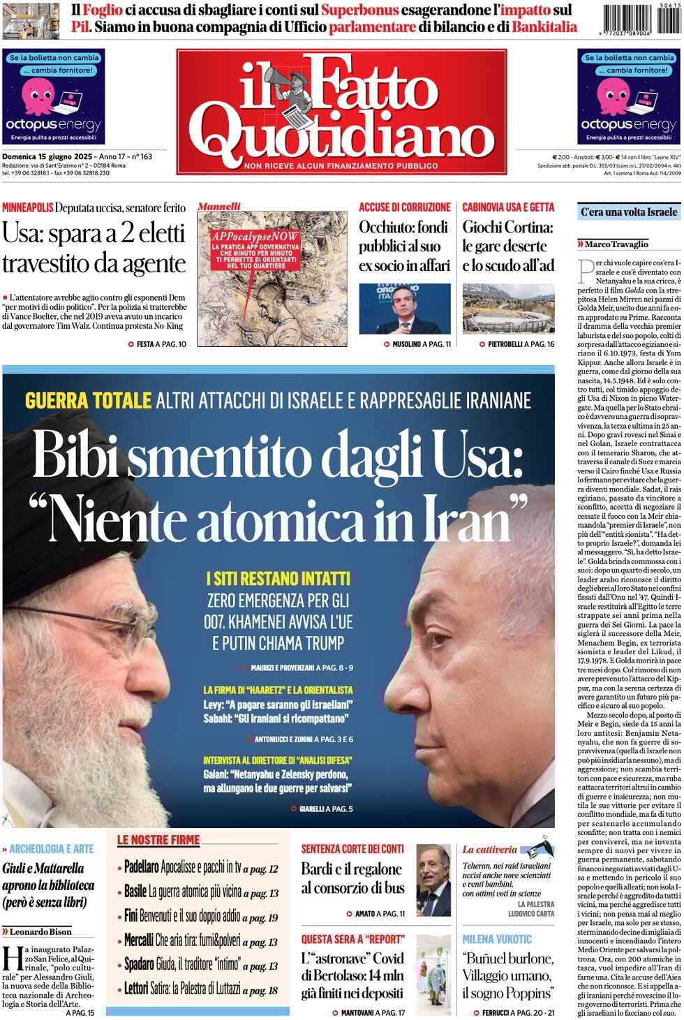 Prima Pagina Il Fatto Quotidiano 15/06/2025