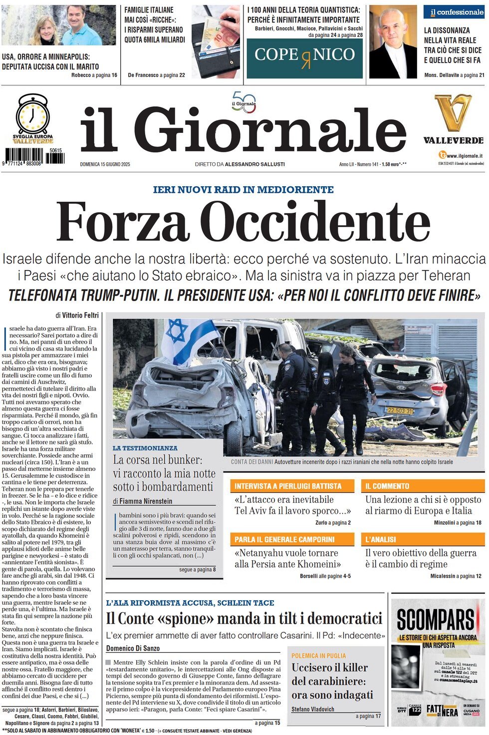 Prima Pagina Il Giornale 15/06/2025