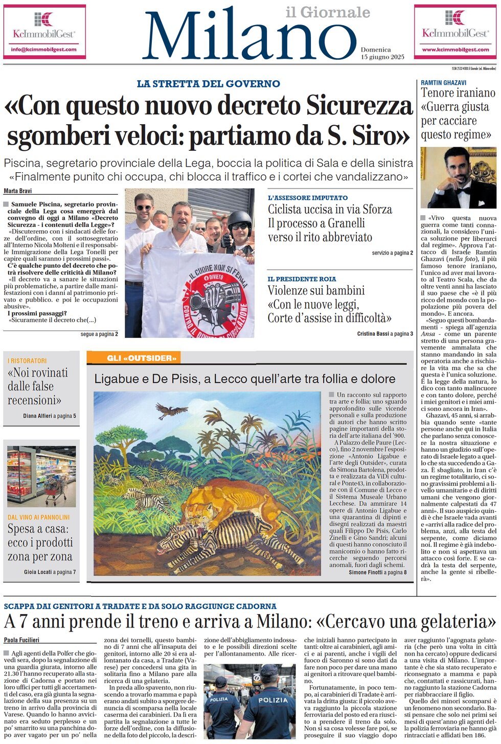 Prima Pagina Il Giornale (Milano) 15/06/2025