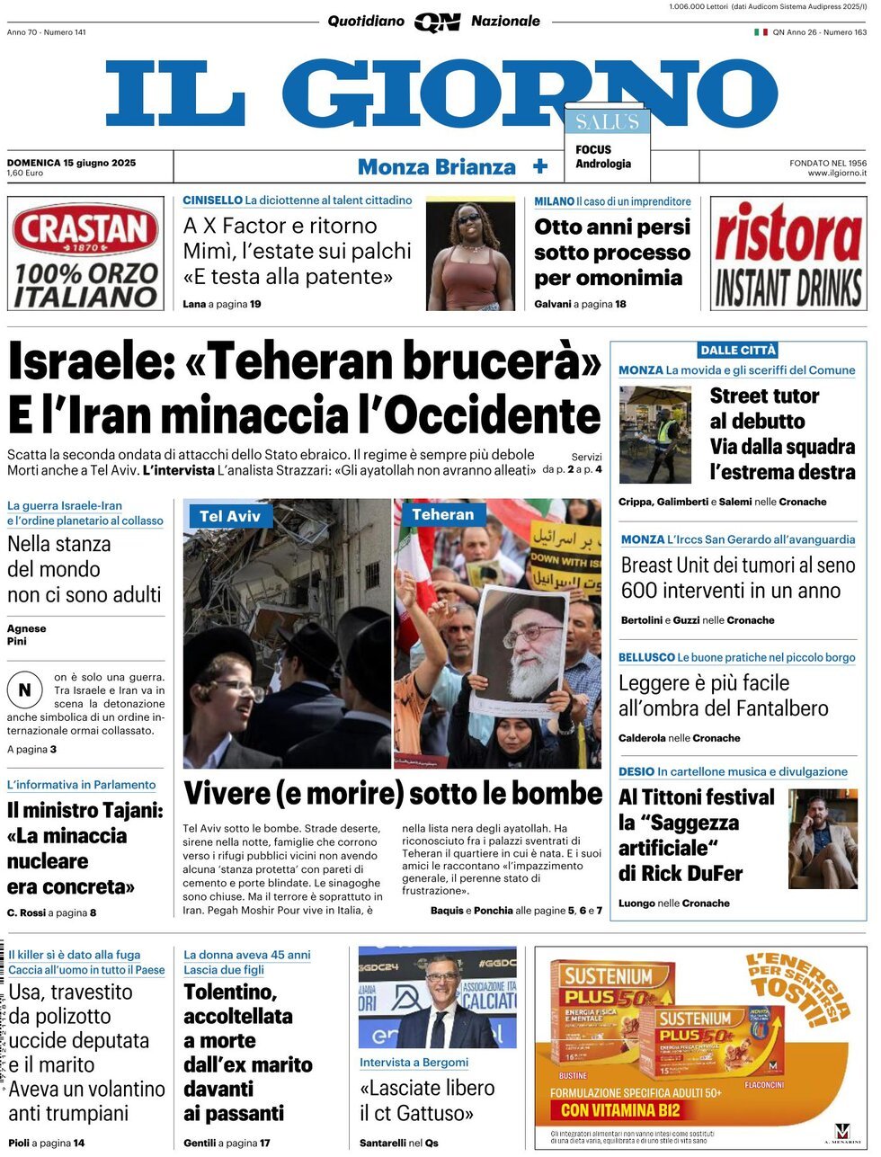 Prima Pagina Il Giorno (Monza Brianza) 15/06/2025