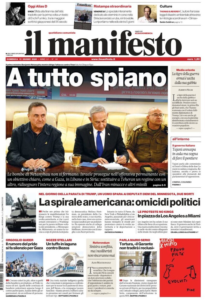Prima Pagina Il Manifesto 15/06/2025