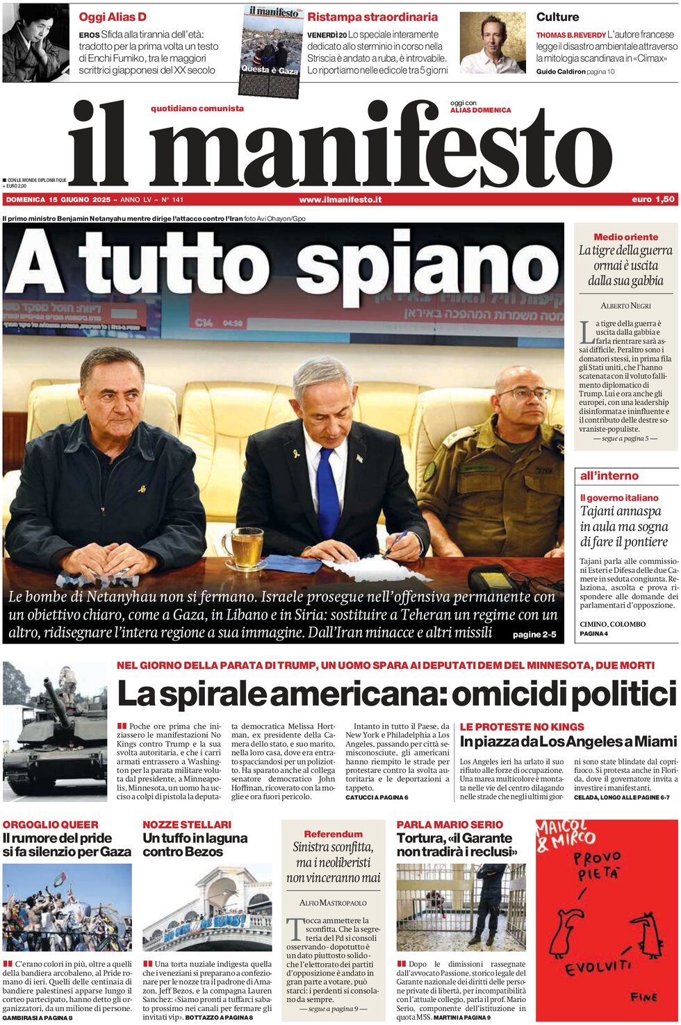 Prima Pagina Il Manifesto 15/06/2025