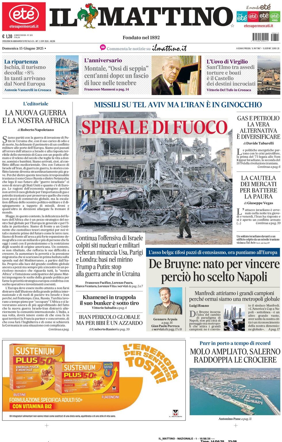 Prima Pagina Il Mattino 15/06/2025