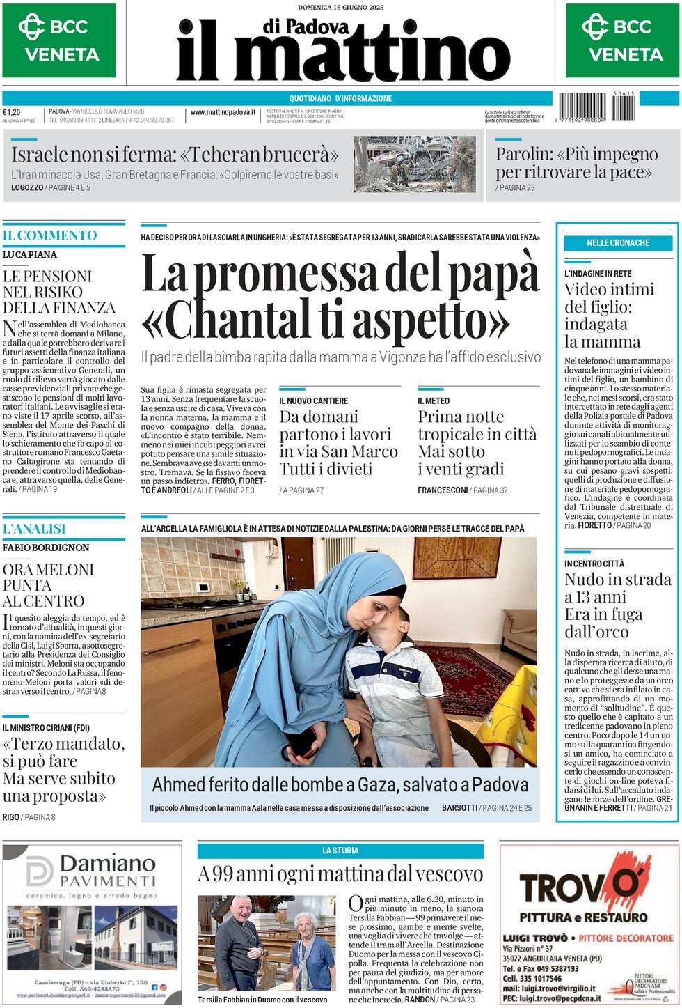 Prima Pagina Il Mattino di Padova 15/06/2025