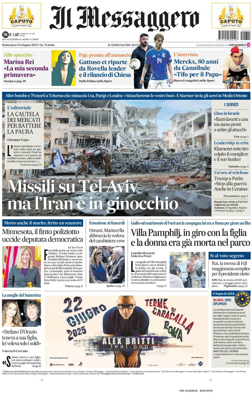Prima Pagina Il Messaggero 15/06/2025