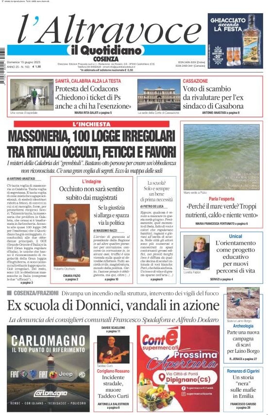 Prima Pagina Il Quotidiano del Sud (Cosenza) 15/06/2025