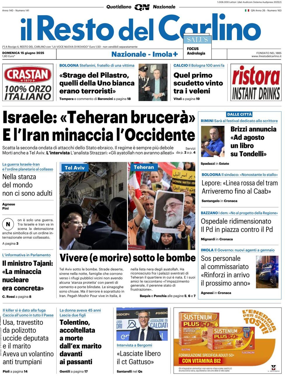 Prima Pagina Il Resto del Carlino 15/06/2025