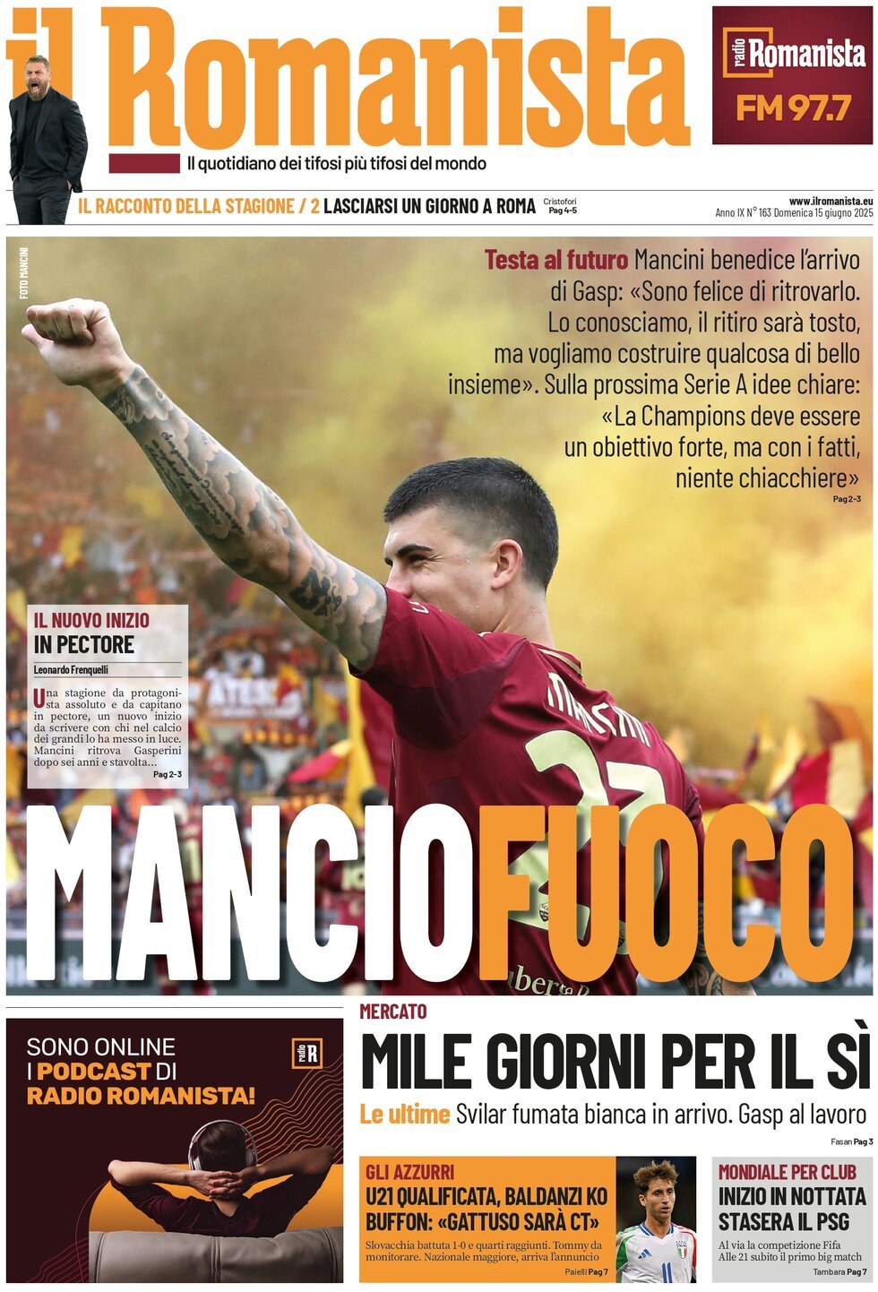 Prima Pagina Il Romanista 15/06/2025