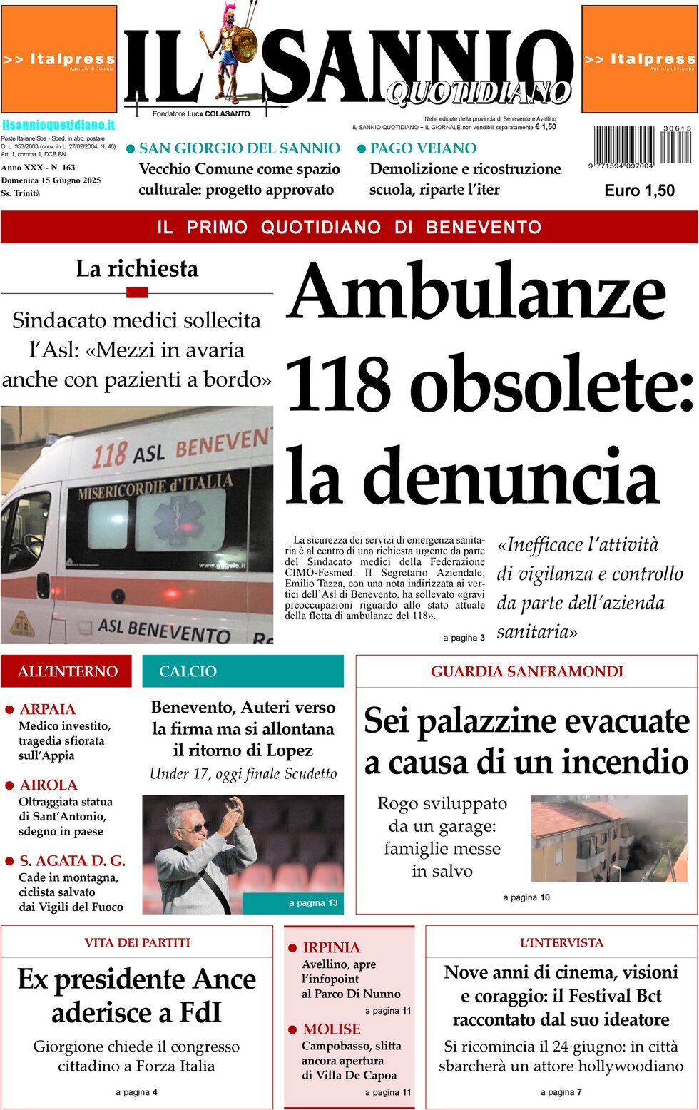 Prima Pagina Il Sannio Quotidiano 15/06/2025