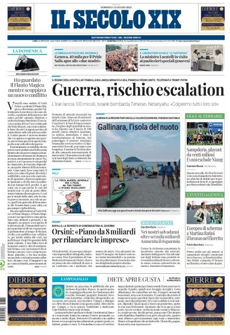 Prima Pagina Il Secolo XIX 15/06/2025