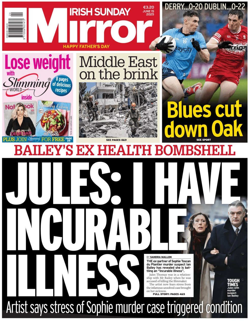 Prima Pagina Irish Daily Mirror 15/06/2025