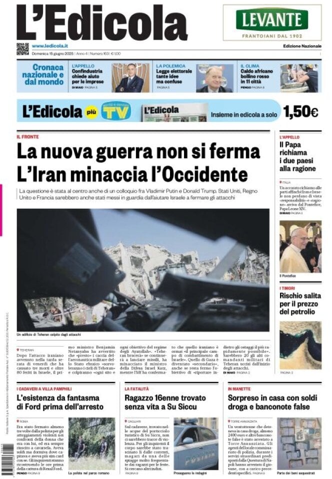 Prima Pagina L'Edicola (Nazionale) 15/06/2025