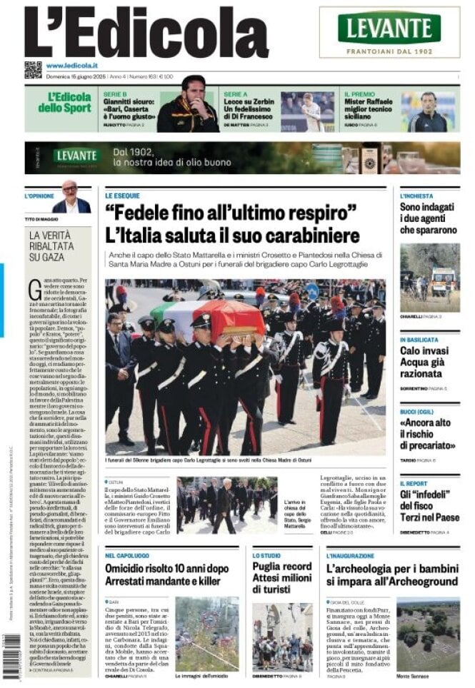 Prima Pagina L'Edicola (Bari) 15/06/2025