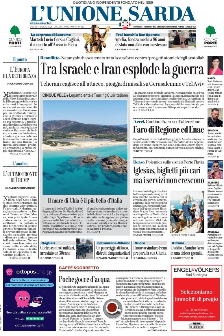 Prima Pagina L'Unione Sarda 15/06/2025