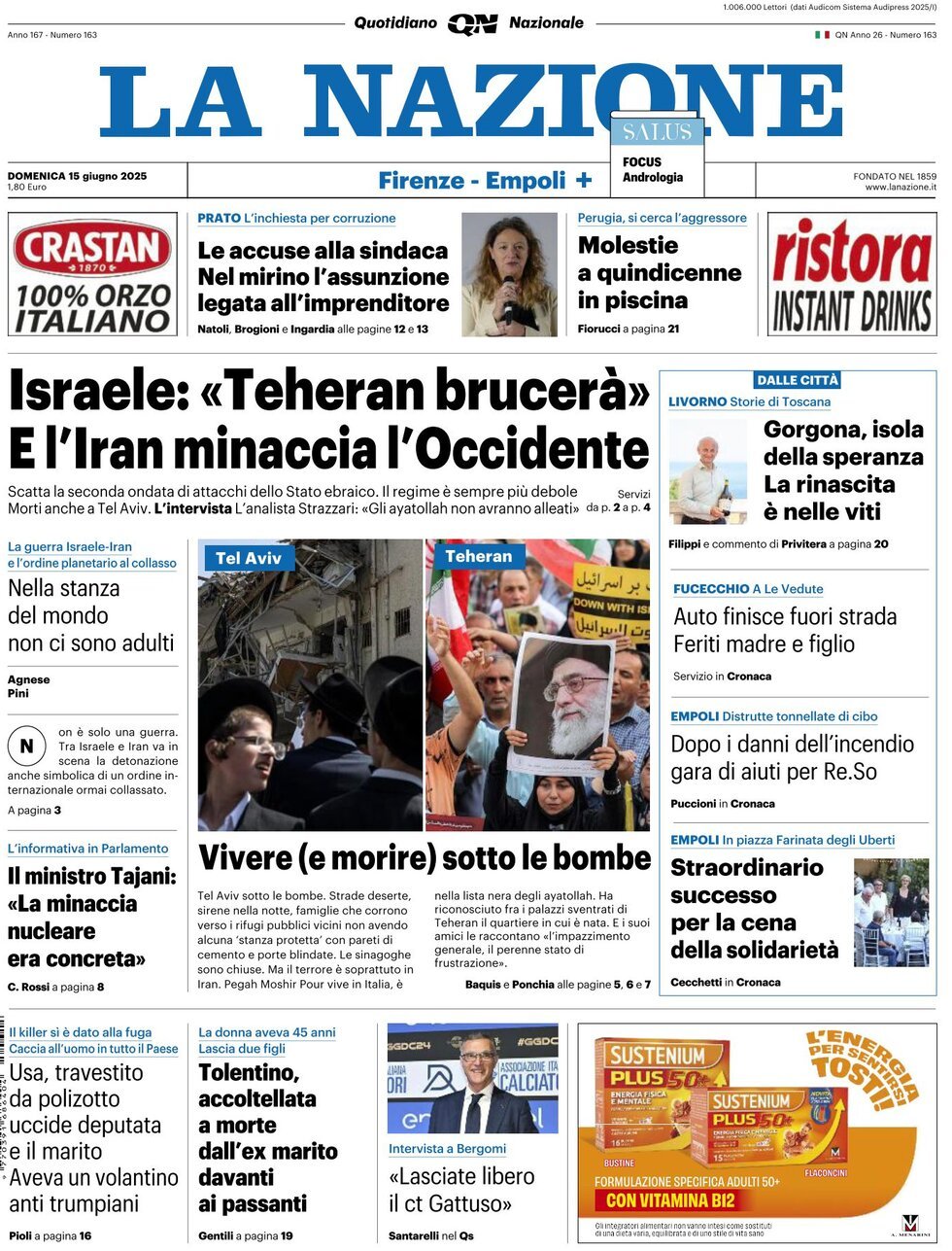 Prima Pagina La Nazione 15/06/2025