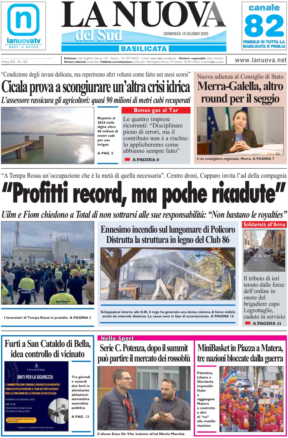 Prima Pagina La Nuova del Sud (Basilicata) 15/06/2025