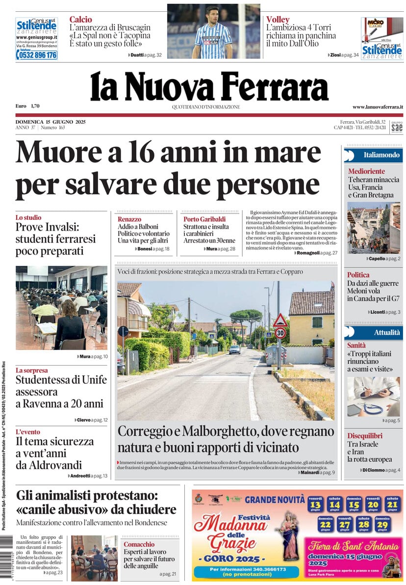 Prima Pagina La Nuova Ferrara 15/06/2025