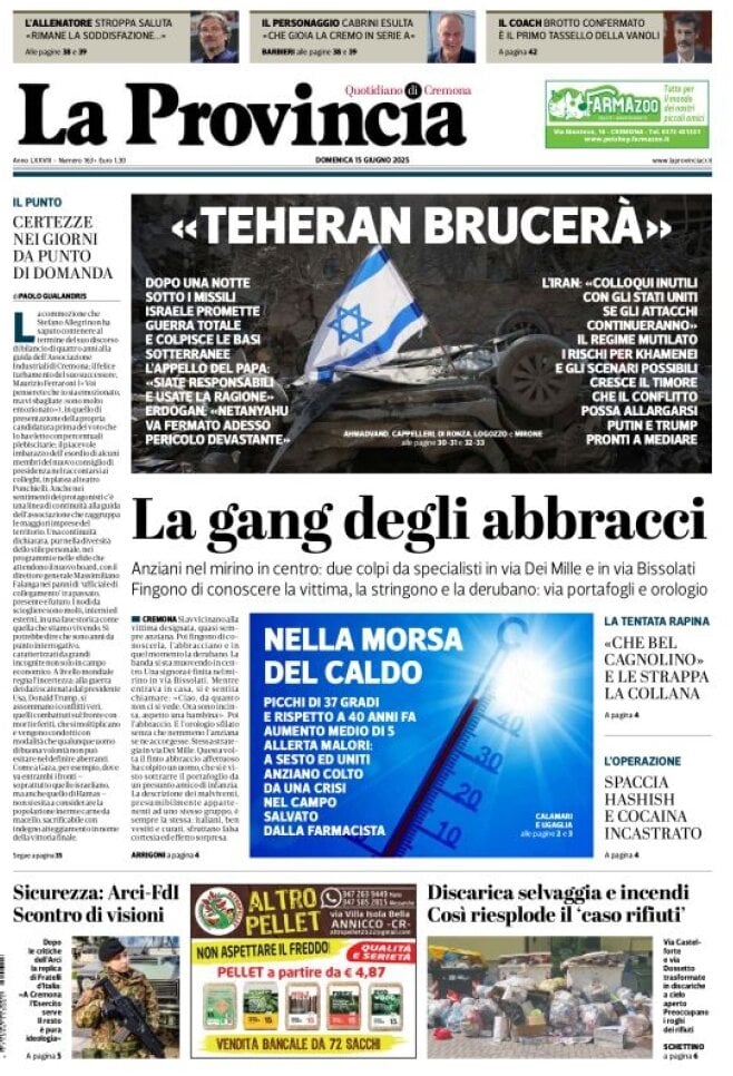 Prima Pagina La Provincia di Cremona 15/06/2025