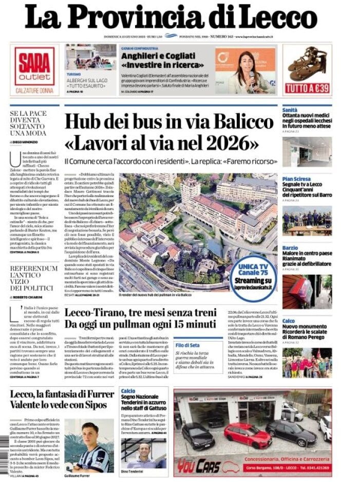 Prima Pagina La Provincia di Lecco 15/06/2025