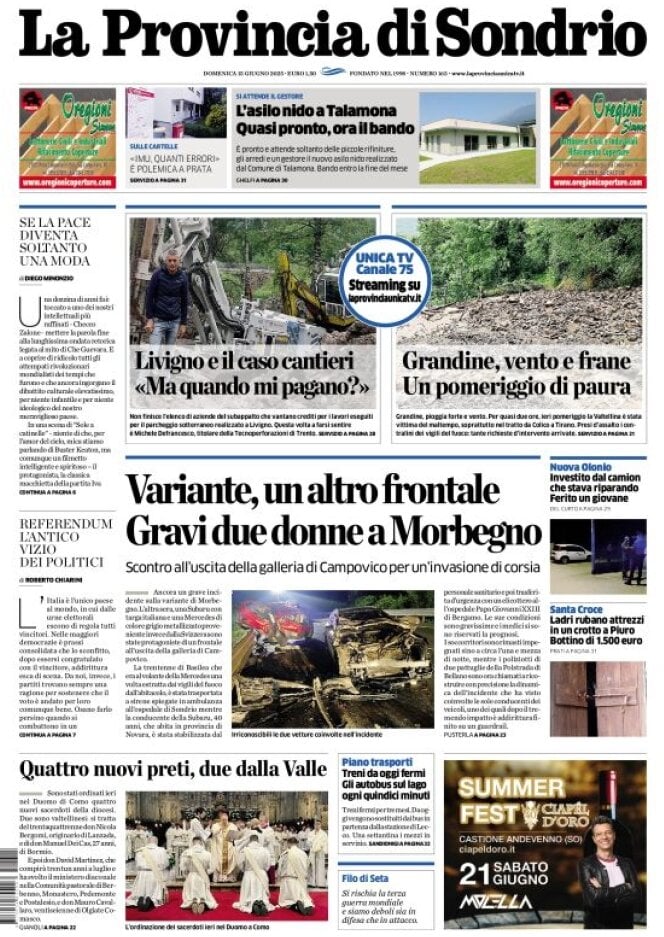 Prima Pagina La Provincia di Sondrio 15/06/2025