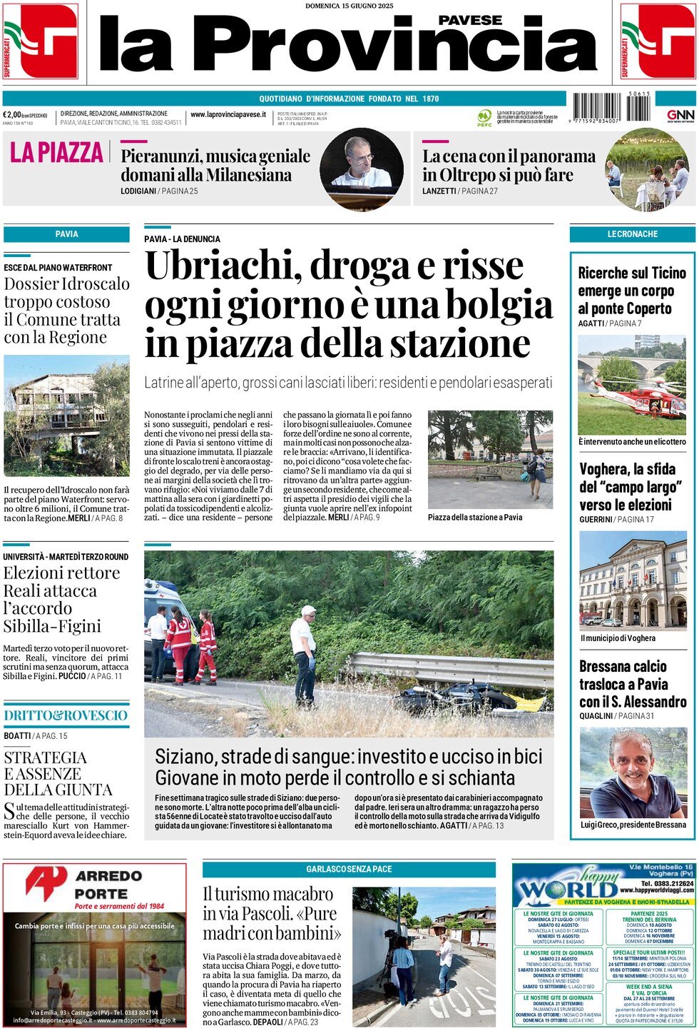 Prima Pagina La Provincia Pavese 15/06/2025