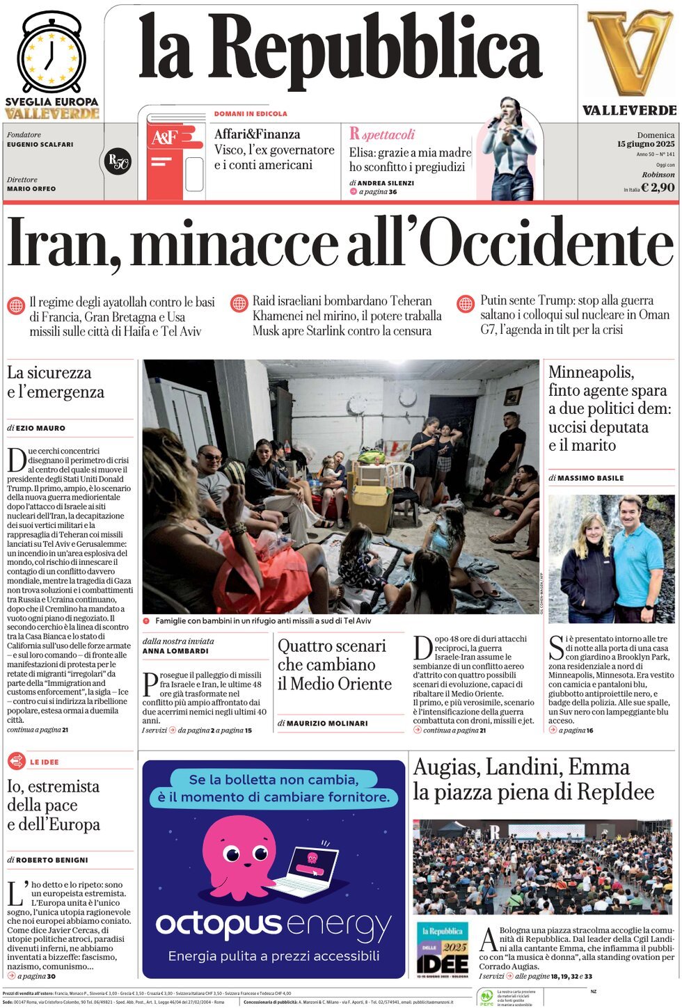 Prima Pagina La Repubblica 15/06/2025