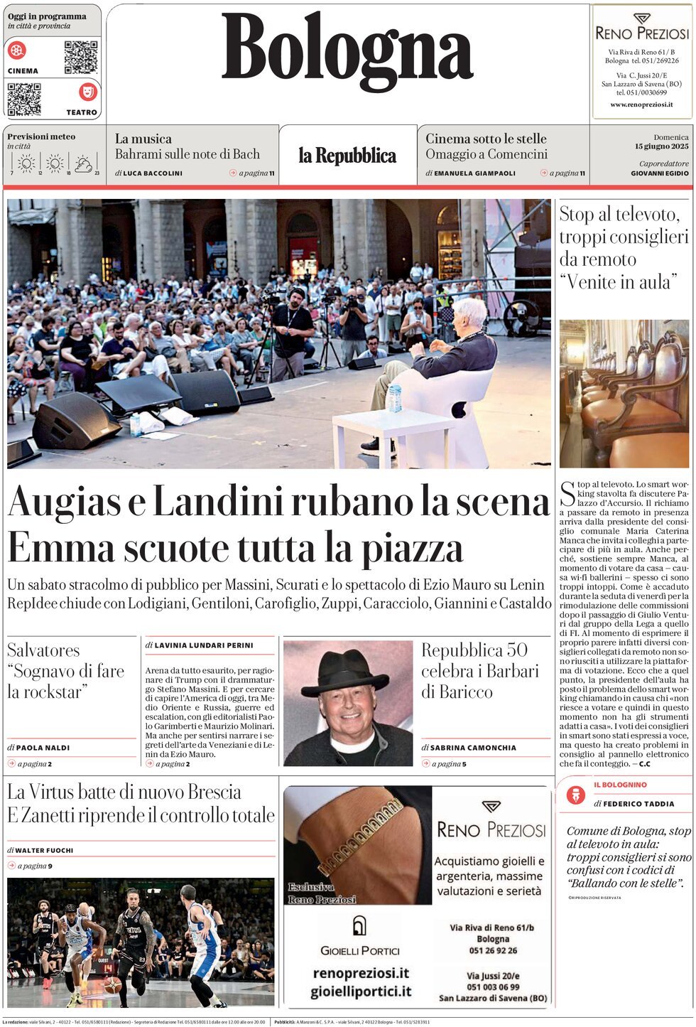 Prima Pagina La Repubblica (Bologna) 15/06/2025