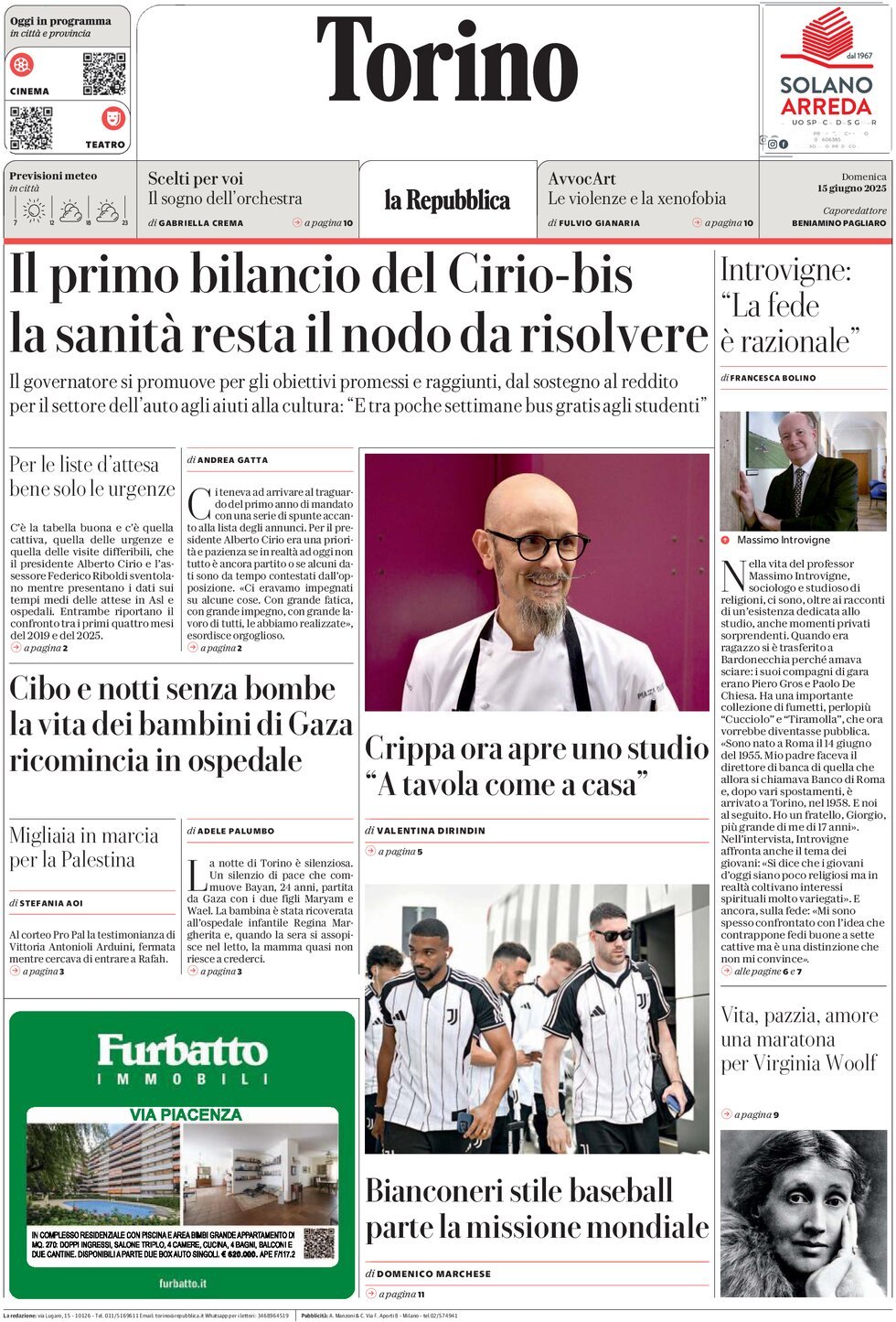 Prima Pagina La Repubblica (Torino) 15/06/2025