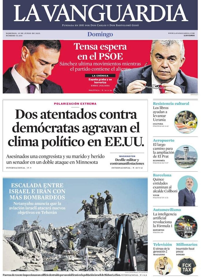 Prima Pagina La Vanguardia 15/06/2025
