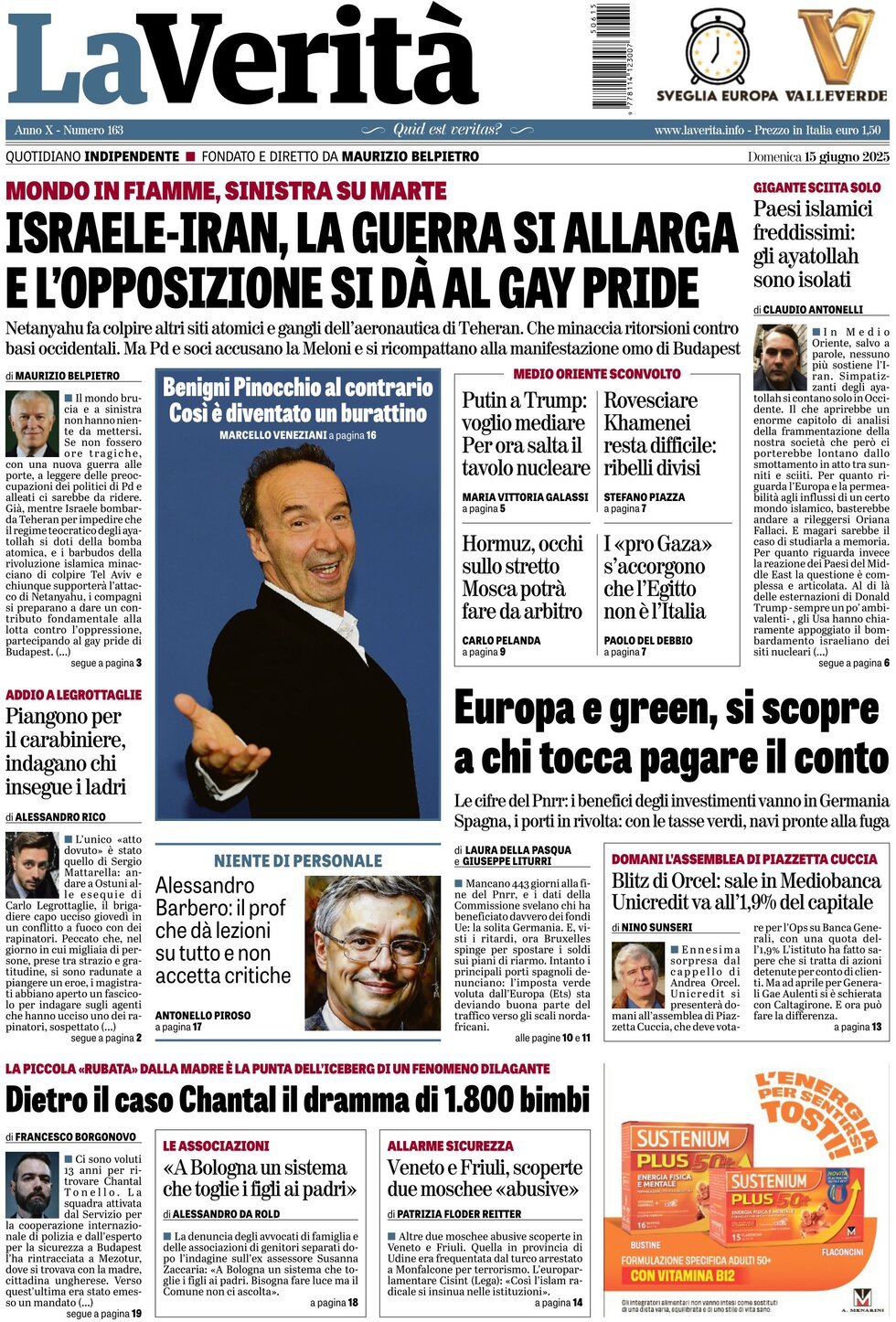Prima Pagina La Verità 15/06/2025