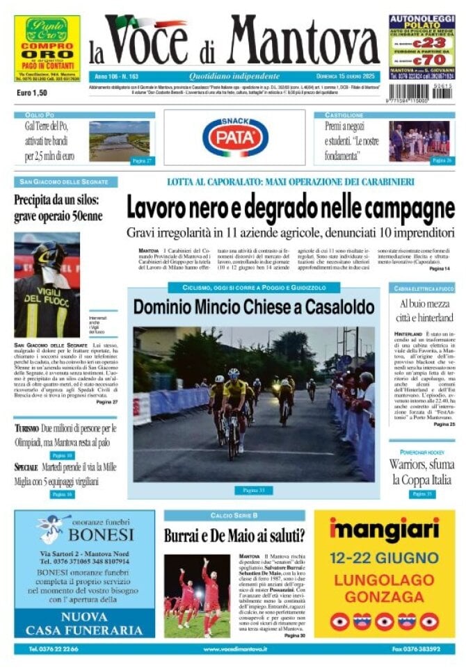 Prima Pagina La Voce di Mantova 15/06/2025