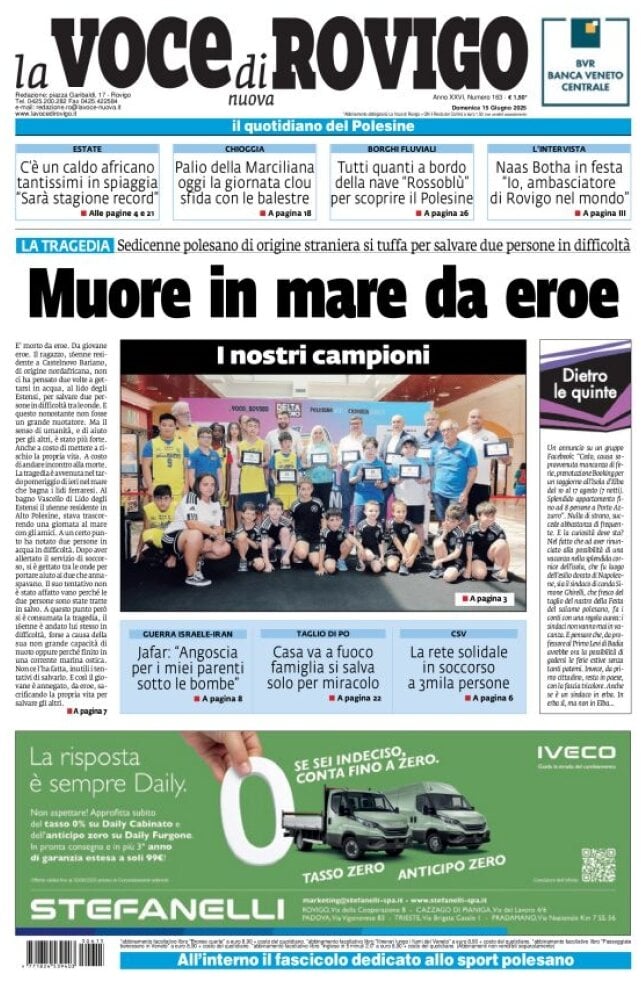 Prima Pagina La Voce di Rovigo 15/06/2025