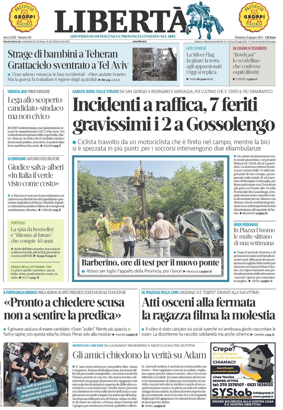 Prima Pagina Libertà (Piacenza) 15/06/2025
