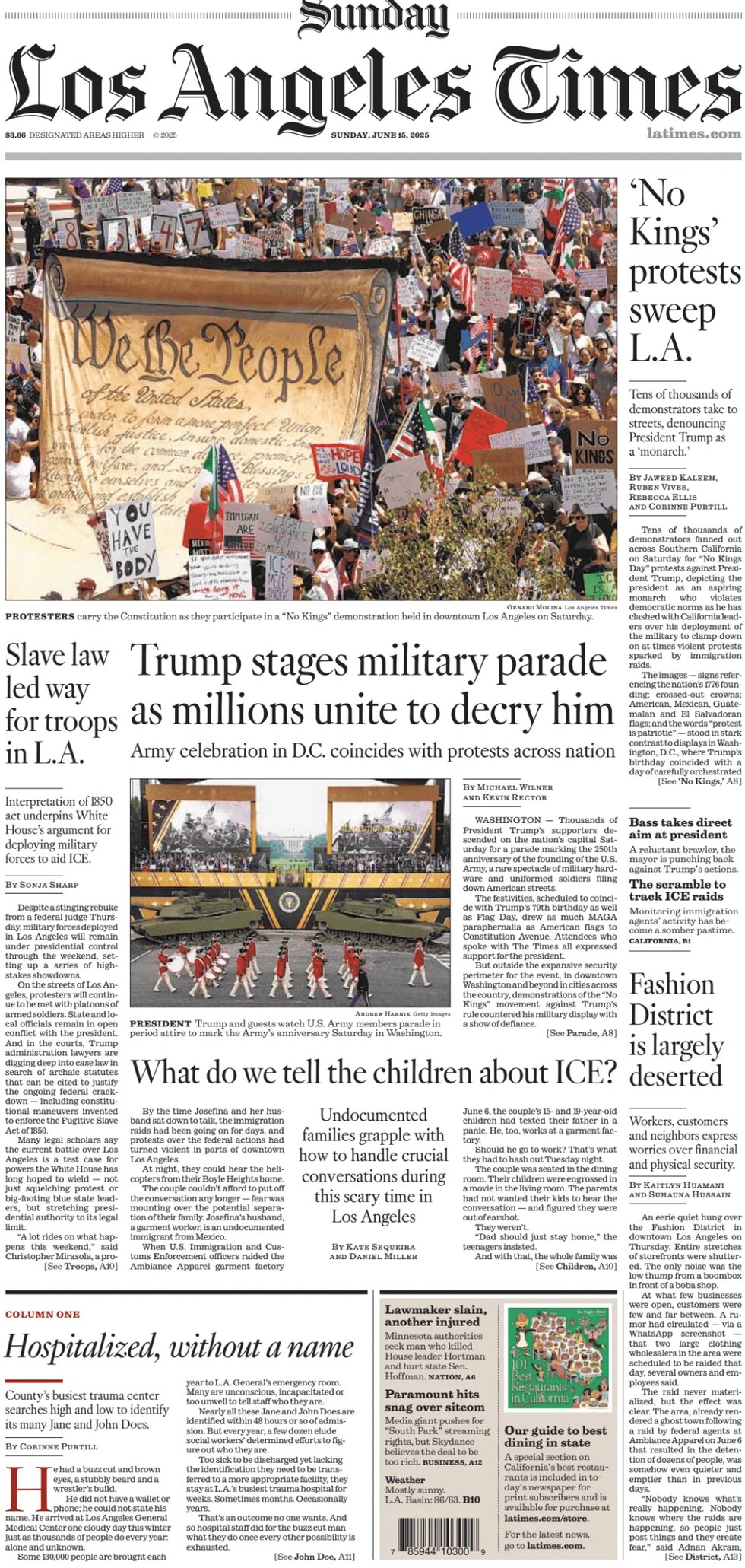 Prima Pagina Los Angeles Times 15/06/2025