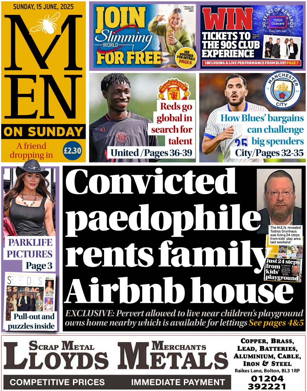 Prima Pagina Manchester Evening News 15/06/2025