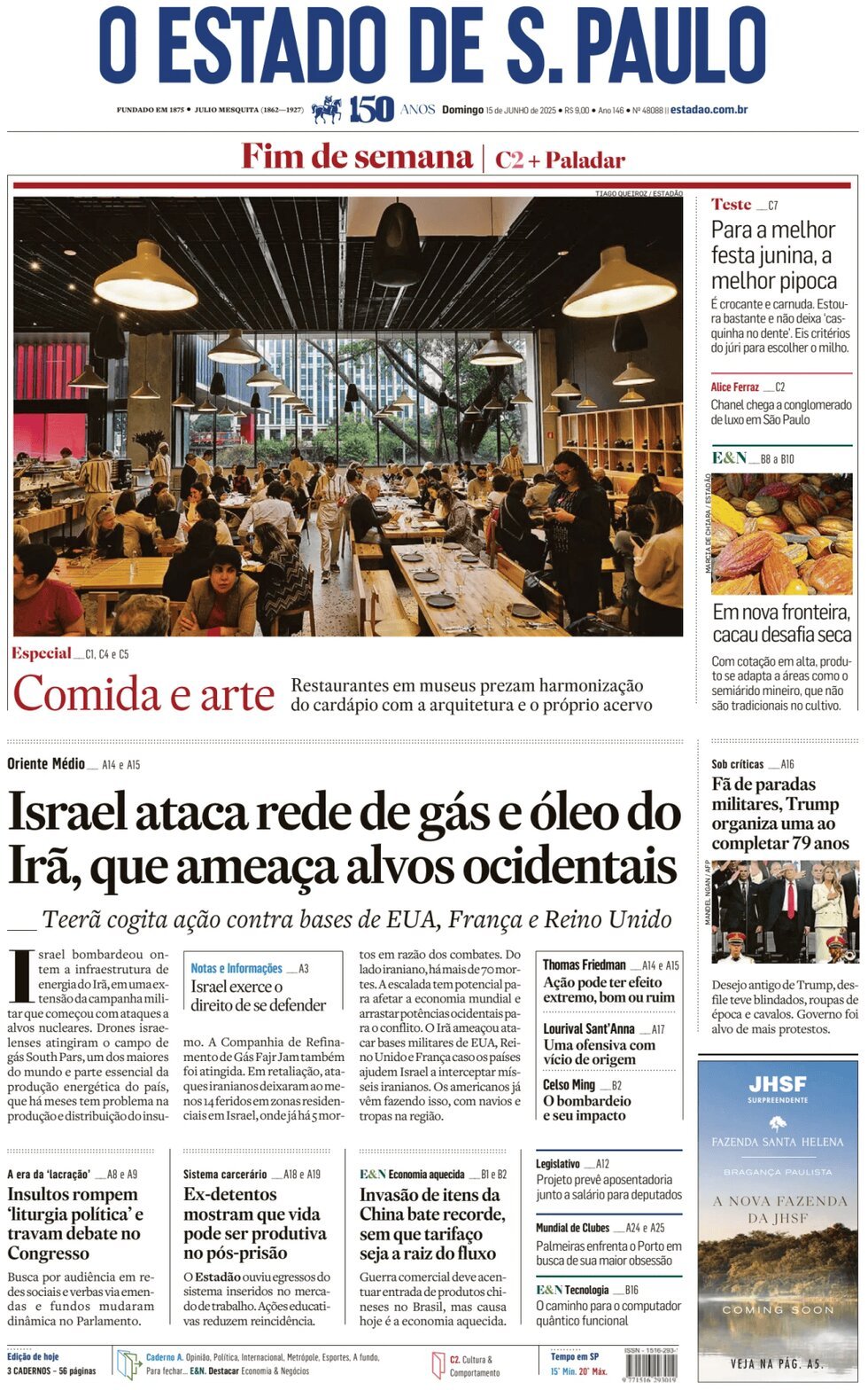 Prima Pagina O Estado de S. Paulo 15/06/2025